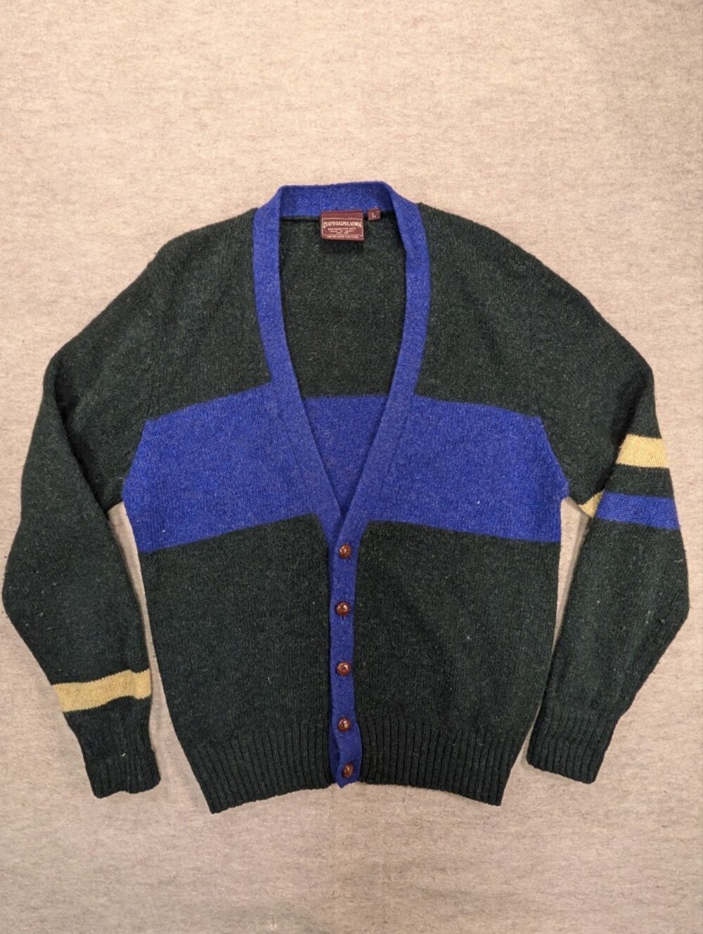 Vintage Chaps Ralph Lauren Shetland Wool Cardigan Sweater L 80s 90s Color Block